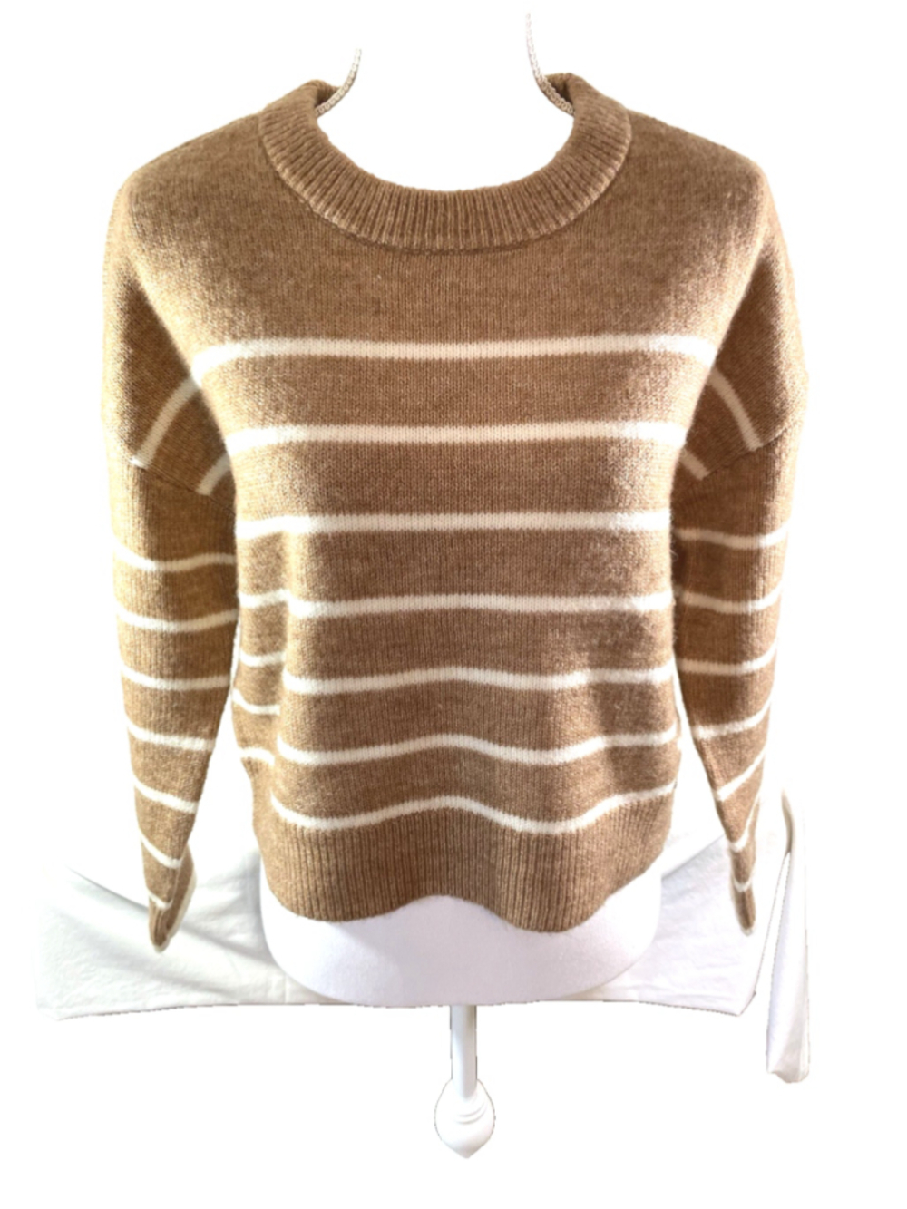Jason Wu Striped Brown White Sweater Relaxed Fit Long Sleeve Women's Sz S